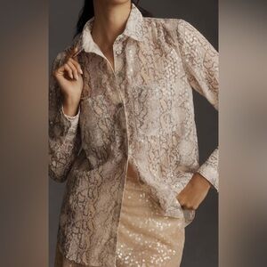 By Anthropologie Printed Sequin Buttondown Shirt Sz SP